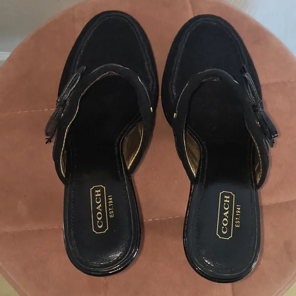 Coach Jodey Signature Black Suede Leather Mule Size 8 - Picture 5 of 9